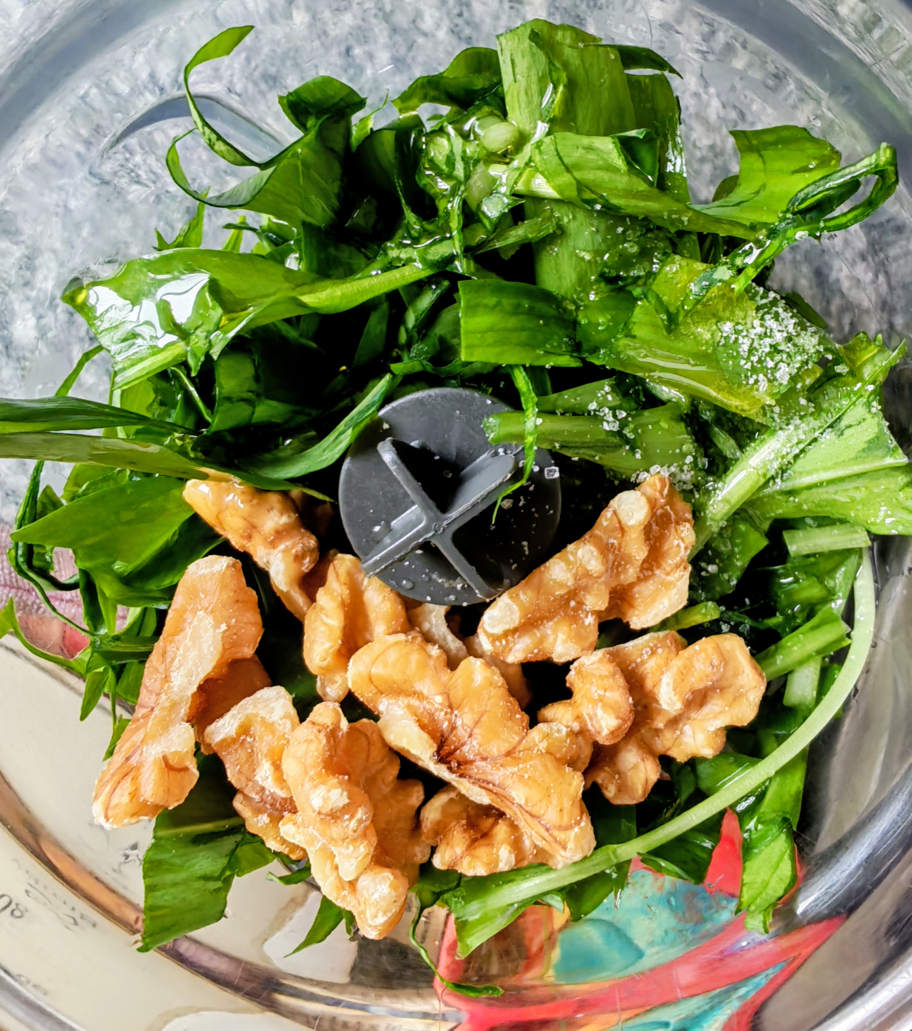 Aglio orsino e noci nel mixer